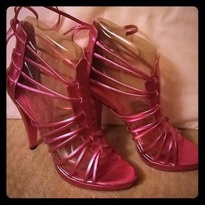 Metallic hot pink strappy lace ups